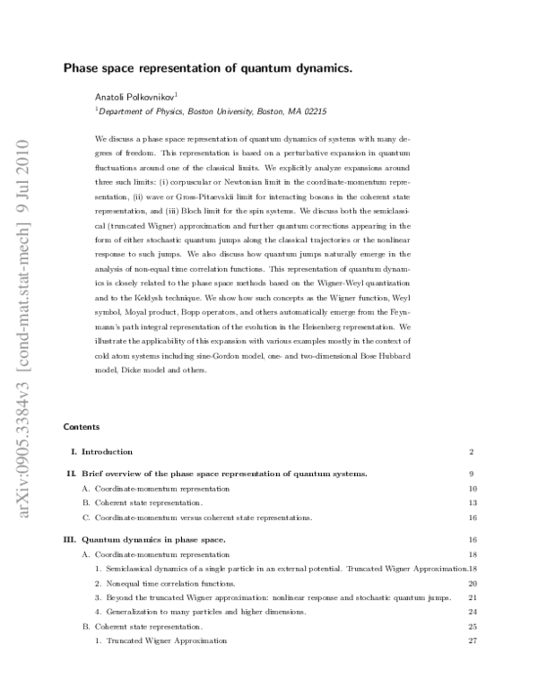 (PDF) Phase space representation of quantum dynamics
