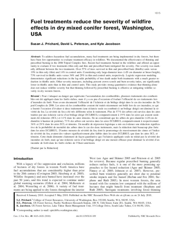 (PDF) Fuel treatments reduce the severity of wildfire effects in dry ...
