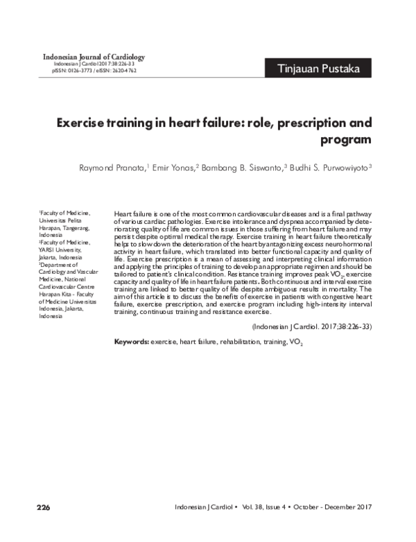(PDF) Exercise training in heart failure role, prescription and