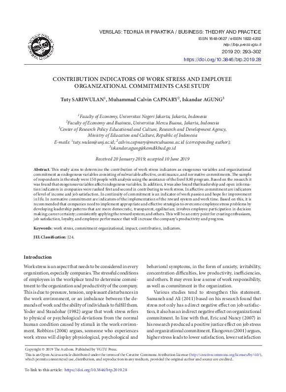 (PDF) Contribution Indicators of Work Stress and Employee ...