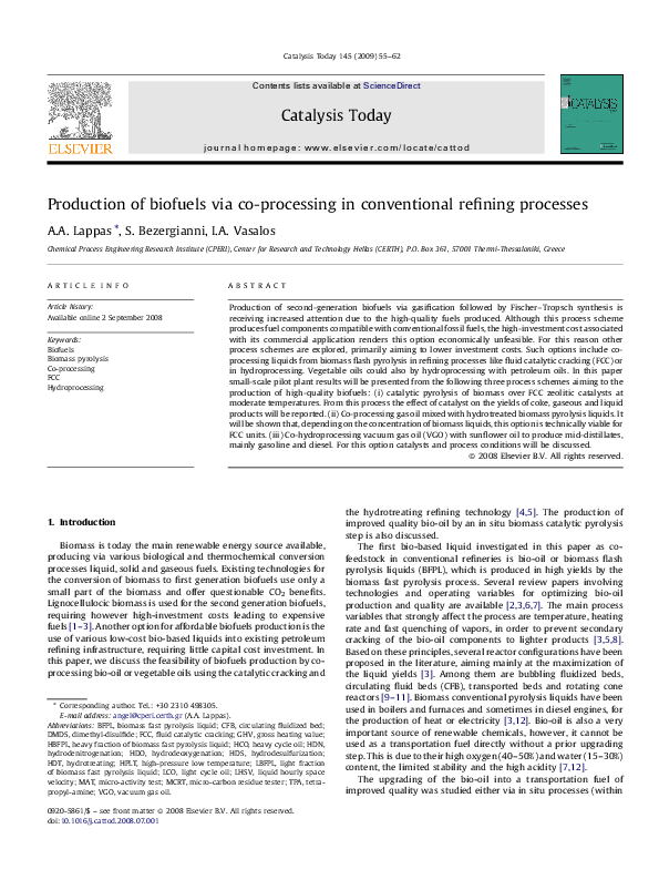 (PDF) Production of biofuels via co-processing in conventional refining ...