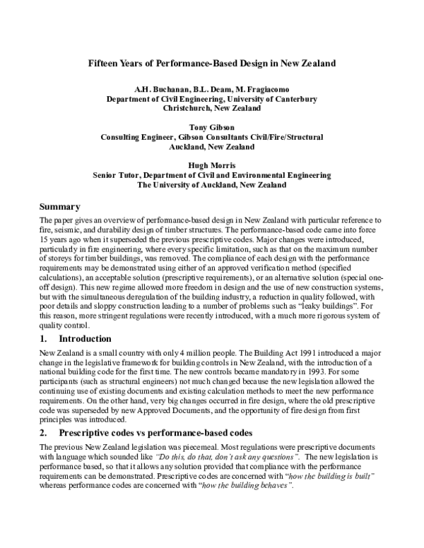 (PDF) Fifteen years of performance-based design in New Zealand