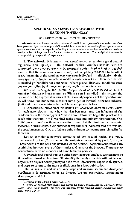 (PDF) Spectral Analysis of Networks with Random Topologies