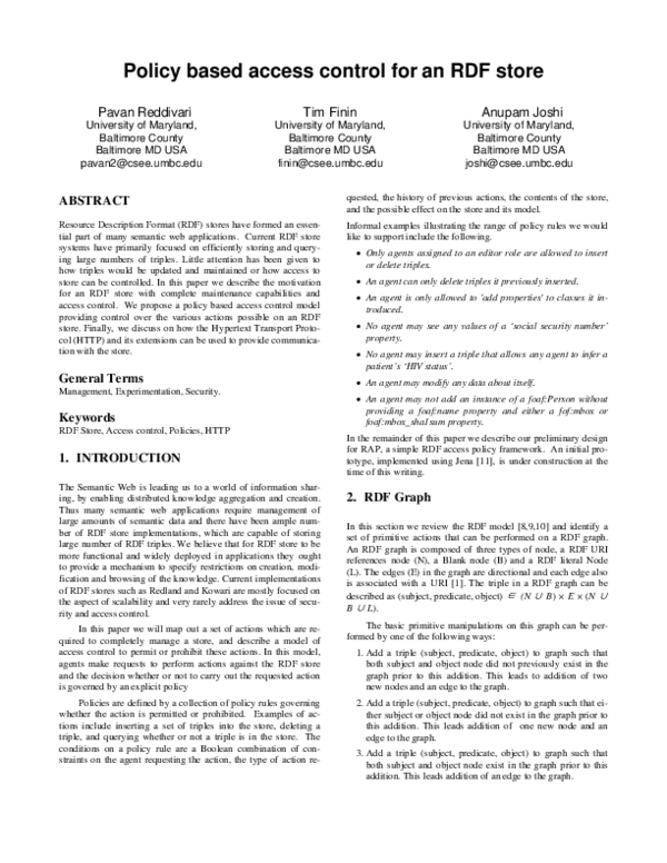 (PDF) Policy based access control for an RDF store