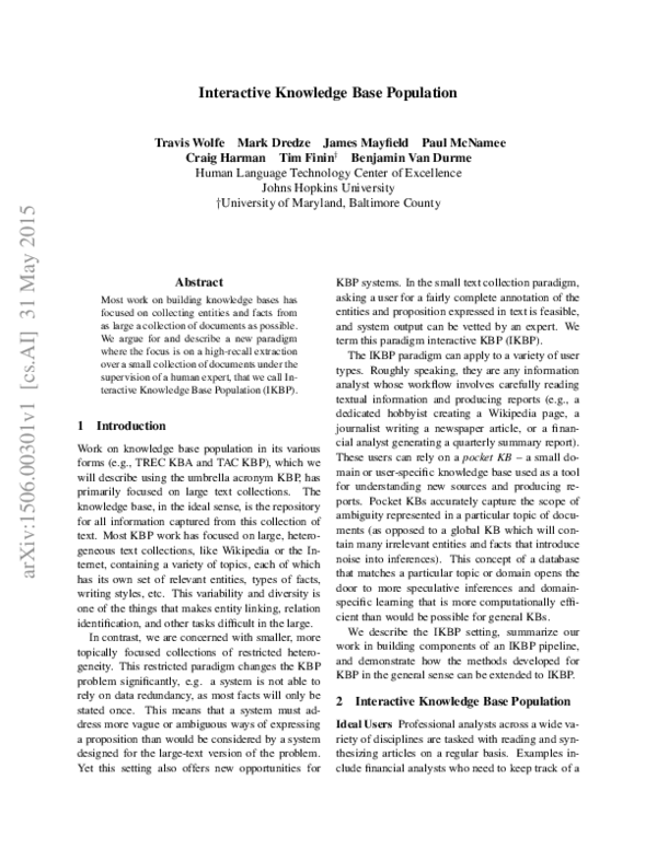 (PDF) Interactive Knowledge Base Population