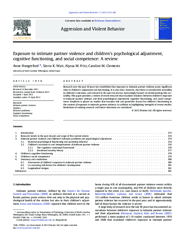 (PDF) Exposure to intimate partner violence and children's ...