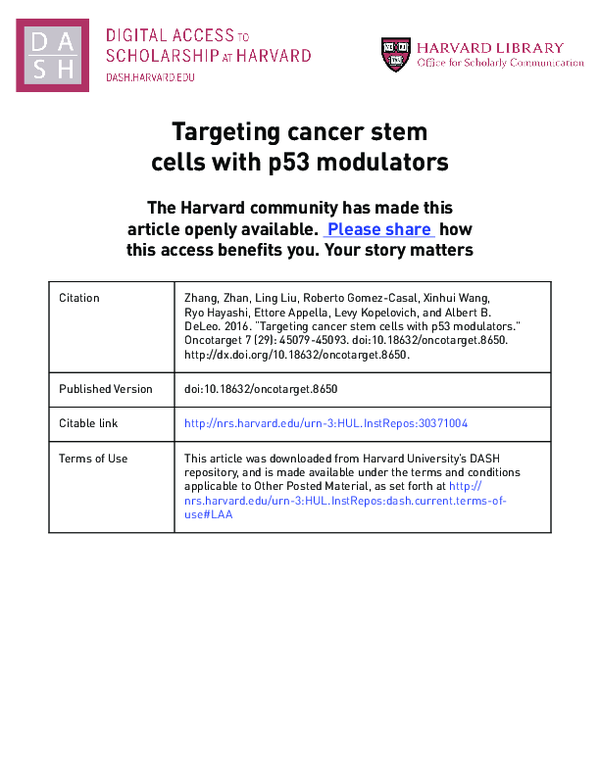(PDF) Targeting cancer stem cells with p53 modulators