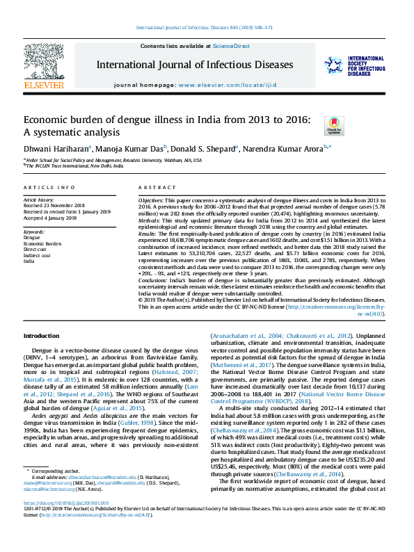 (PDF) Economic Burden of Dengue Illness in India from 2013 to 2016: A ...