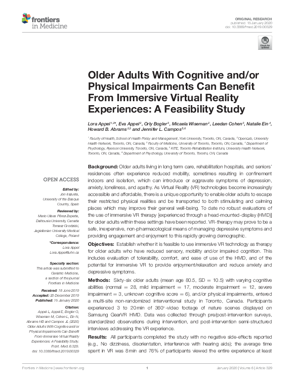 (PDF) Virtual reality among the elderly a usefulness and acceptance