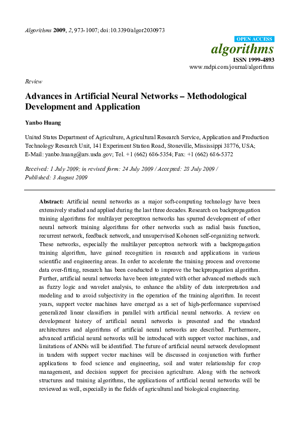 (PDF) Advances in Artificial Neural Networks – Methodological ...