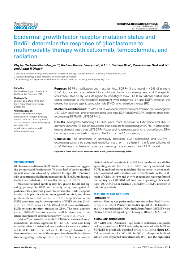 (PDF) Epidermal growth factor receptor mutation status and Rad51 ...