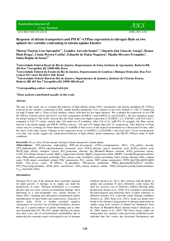 (PDF) Response of nitrate transporters and PM H+-ATPase expression to ...