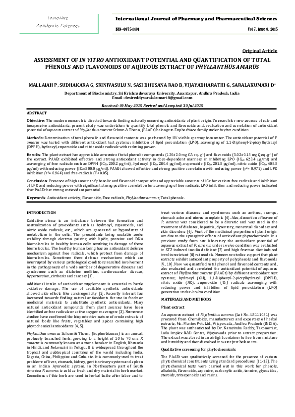 (PDF) Assessment of in vitro antioxidant potential and quantification ...