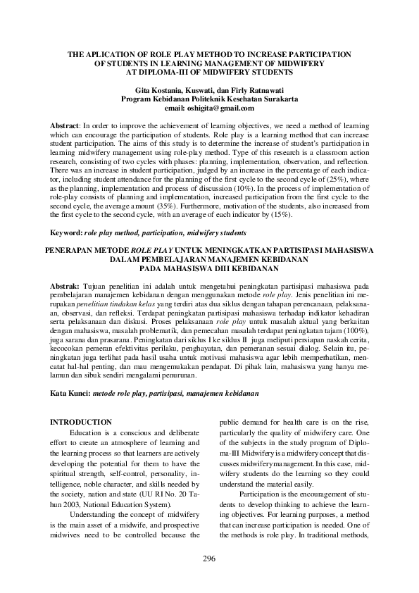 (PDF) The Aplication of Role Play Method to Increase Participation of ...