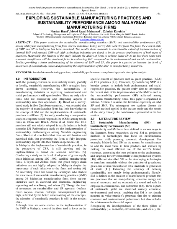 (PDF) Exploring Sustainable Manufacturing Practices and Sustainability ...