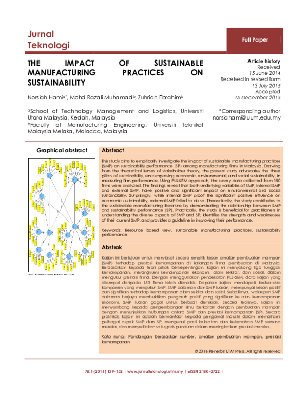 (PDF) The Impact of Sustainable Manufacturing Practices on Sustainability