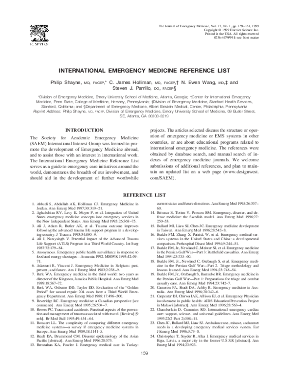 (PDF) International emergency medicine reference list