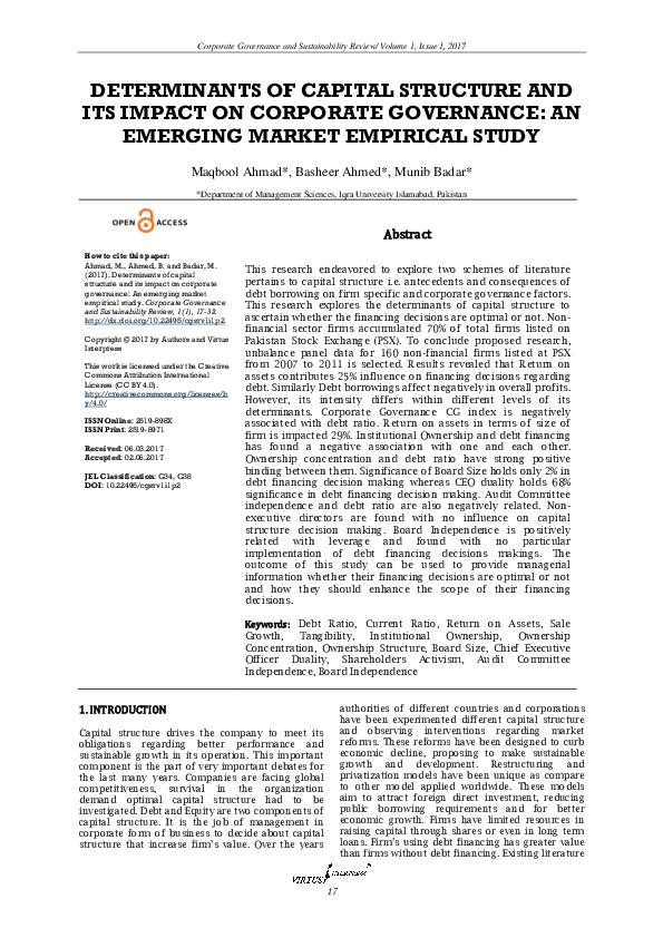 (PDF) Determinants of Capital Structure and Its Impact on Corporate ...