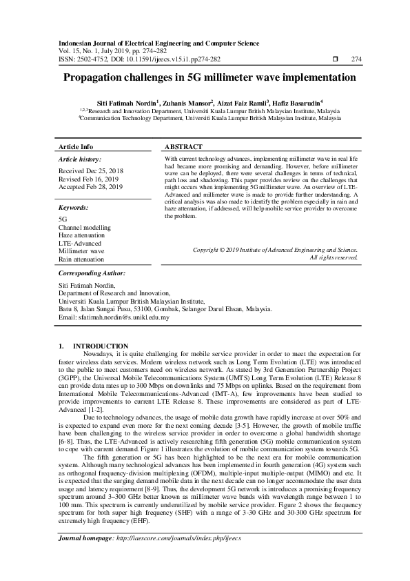 (PDF) Propagation challenges in 5G millimeter wave implementation