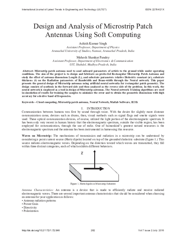 (PDF) Design and analysis of microstrip patch antenna using soft computing
