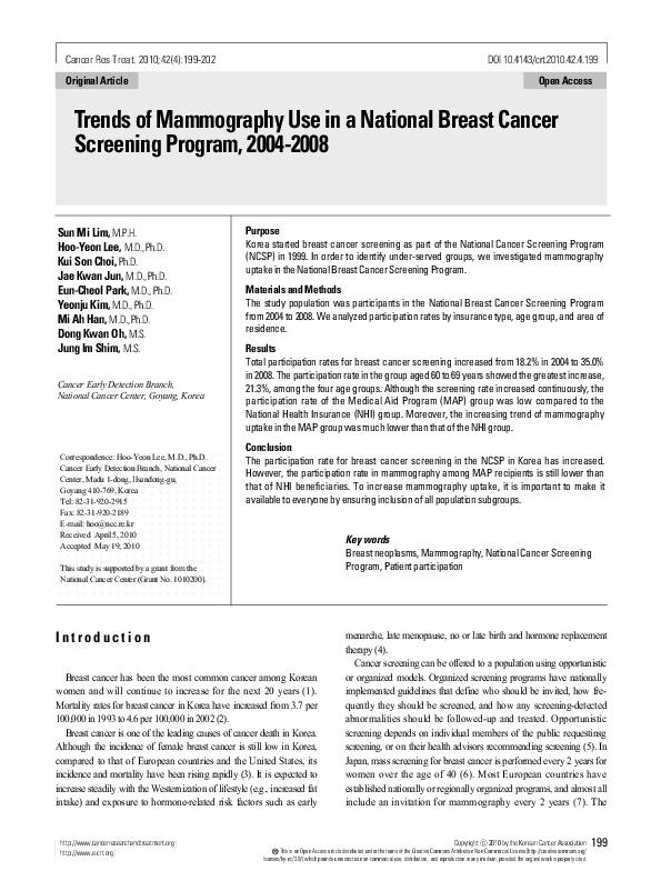 (PDF) Trends of Mammography Use in a National Breast Cancer Screening ...