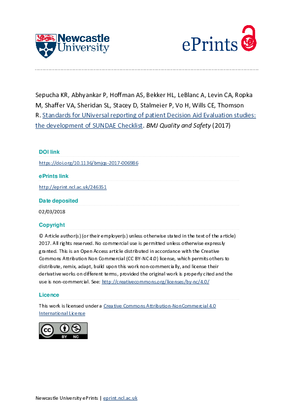 (PDF) Standards for UNiversal reporting of patient Decision Aid ...