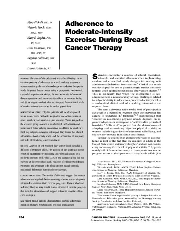(PDF) Adherence to Moderate-Intensity Exercise During Breast Cancer Therapy