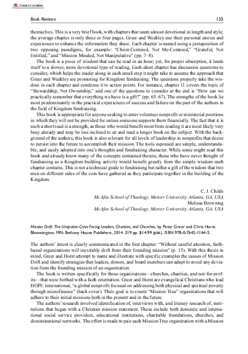 (PDF) Book review: Peter Greer and Chris Horst, Mission Drift: The ...