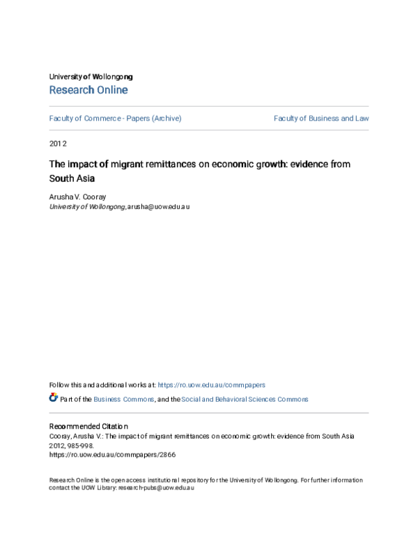 (PDF) The Impact of Migrant Remittances on Economic Growth: Evidence ...