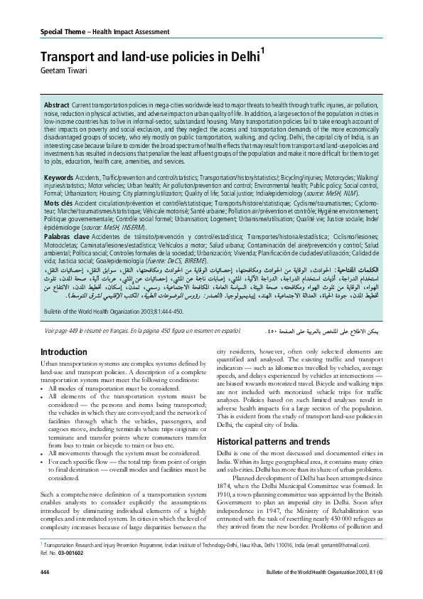 (PDF) Transport and land-use policies in Delhi