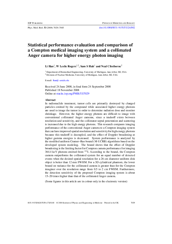 (PDF) Statistical performance evaluation and comparison of a Compton ...