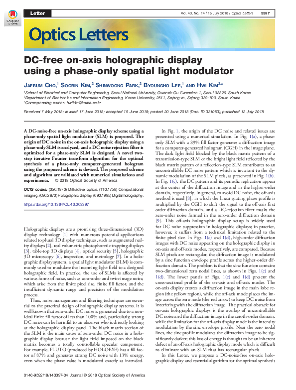 (PDF) DC-free on-axis holographic display using a phase-only spatial ...