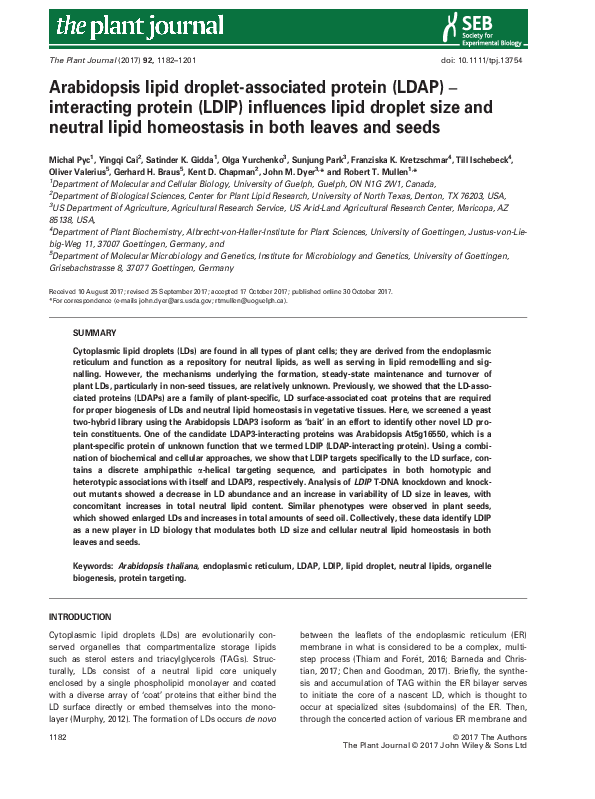 (PDF) Arabidopsis lipid droplet-associated protein (LDAP) - interacting ...