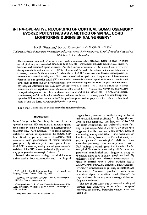 (PDF) Intra-Operative Recording of Cortical Somatosensory Evoked ...