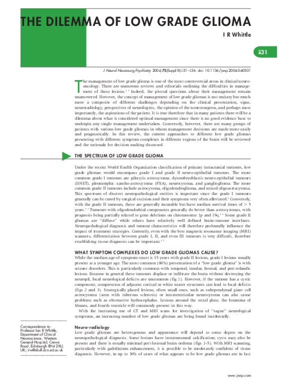 (PDF) The dilemma of low grade glioma