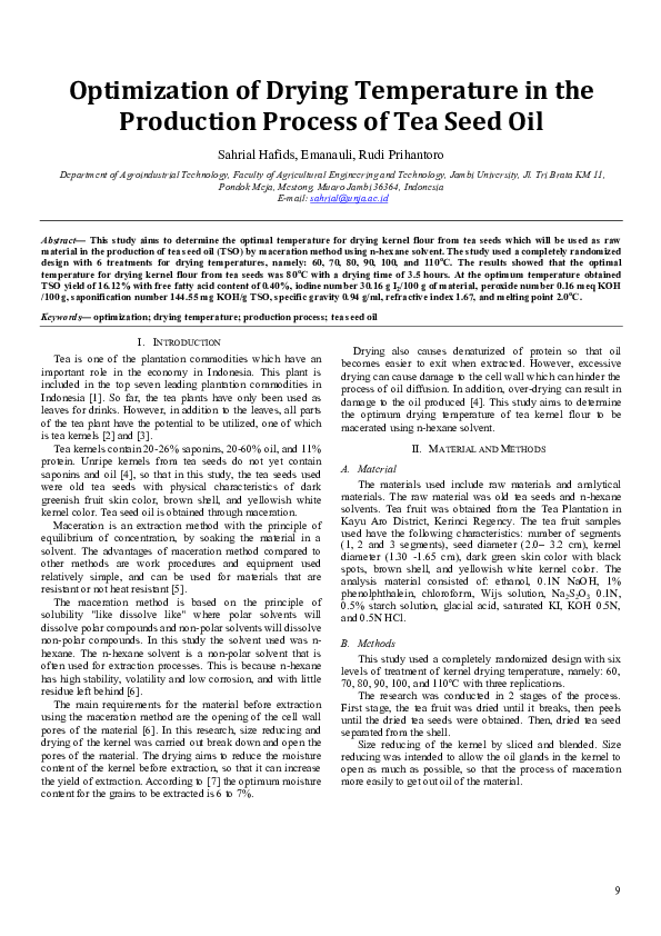 (PDF) Optimization of Drying Temperature in the Production Process of ...