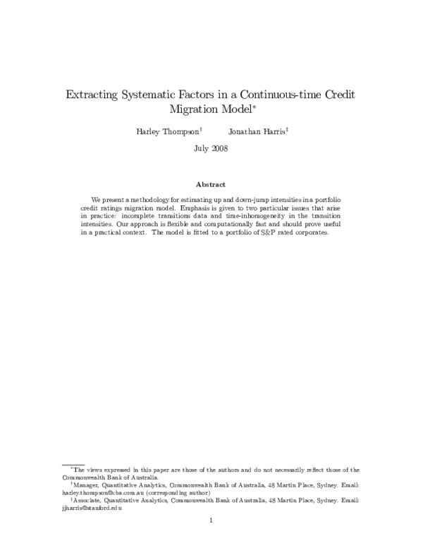 (PDF) Extracting Systematic Factors in a Continuous' time Credit ...