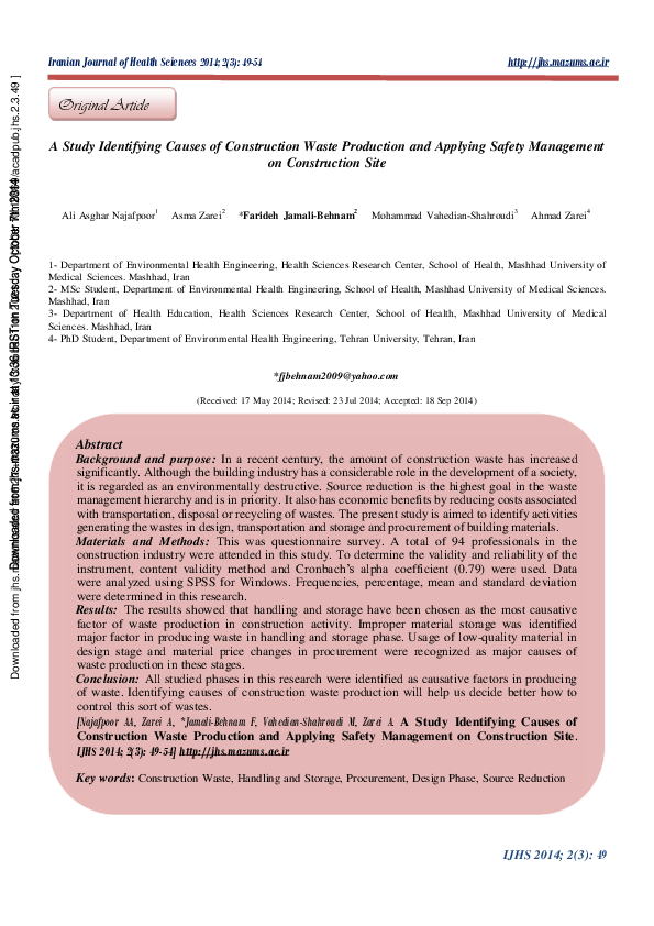 (PDF) A Study Identifying Causes of Construction Waste Production and ...