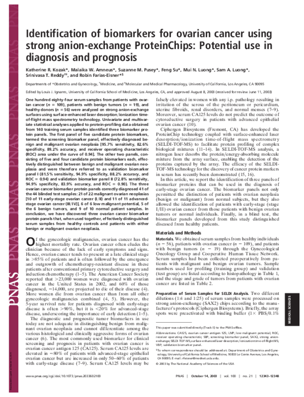 (PDF) Identification of biomarkers for ovarian cancer using strong ...
