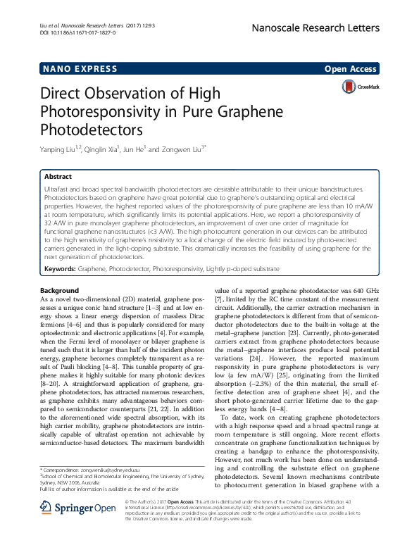 (PDF) Direct Observation of High Photoresponsivity in Pure Graphene