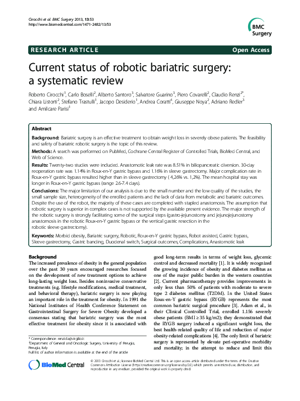 (PDF) Current status of robotic bariatric surgery: a systematic review