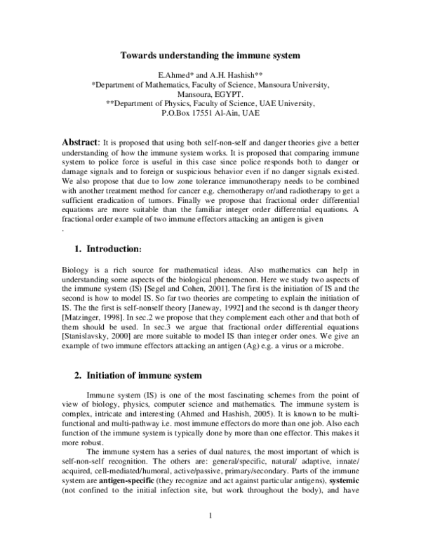 (PDF) Towards understanding the immune system