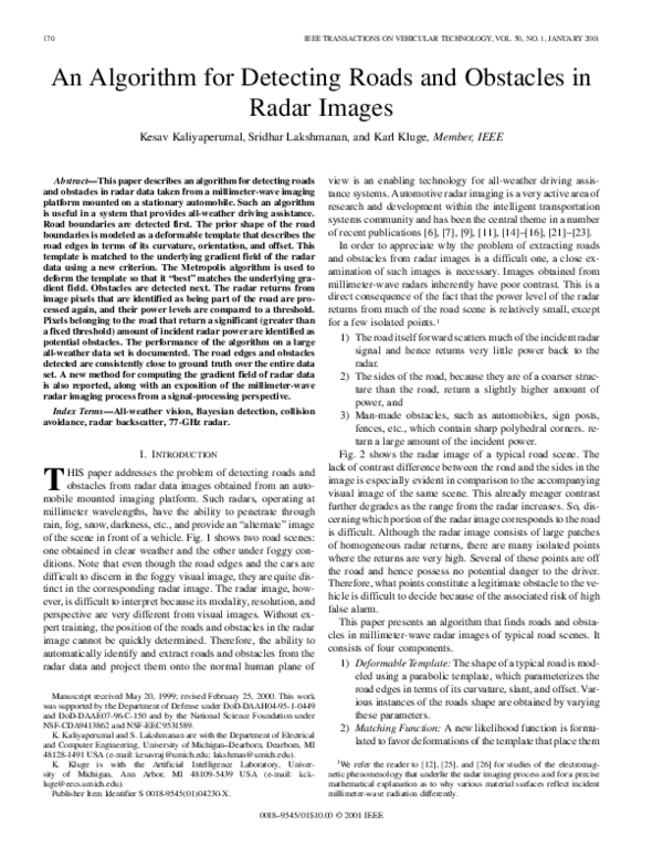 An algorithm for detecting roads and obstacles in radar images