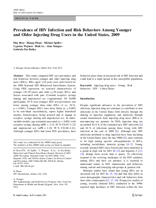 (PDF) Prevalence of HIV Infection and Risk Behaviors Among Younger and ...