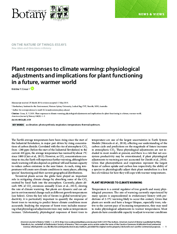 (PDF) Plant responses to climate warming: physiological adjustments and ...