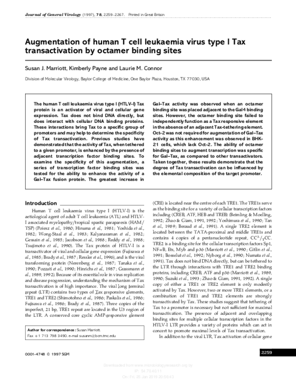 (PDF) Augmentation of human T cell leukaemia virus type I Tax ...