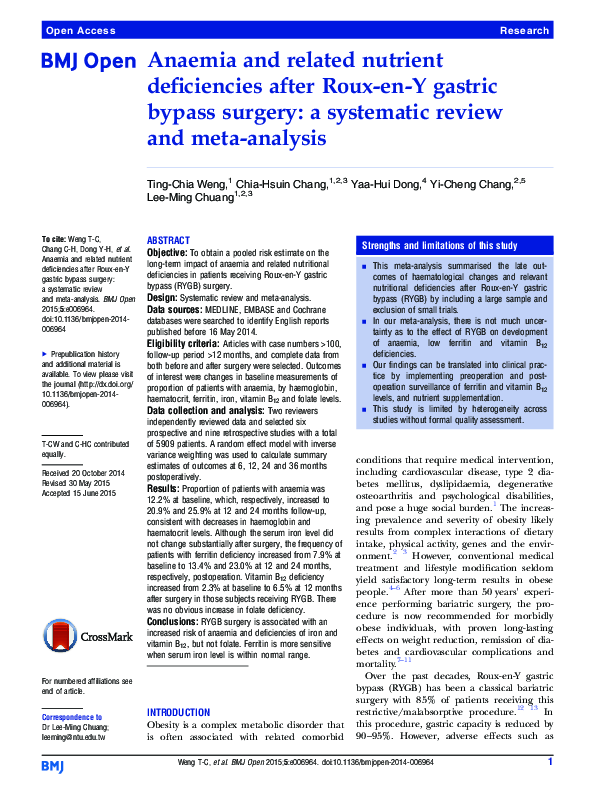 Chronic Iron Deficiency Anaemia After Roux En Y Gastr vrogue.co