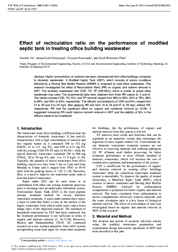 (PDF) Effect of recirculation ratio on the performance of modified ...