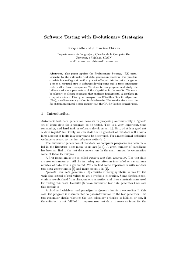 (PDF) Software testing with evolutionary strategies, in