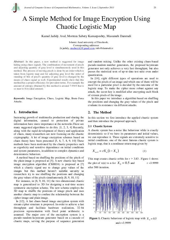 (PDF) A Simple Method for Image Encryption Using Chaotic Logistic Map